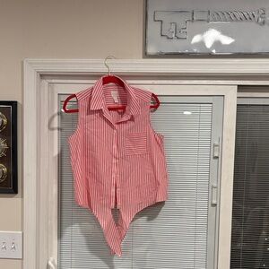 Chico's Red and White Striped Blouse sleeveless
